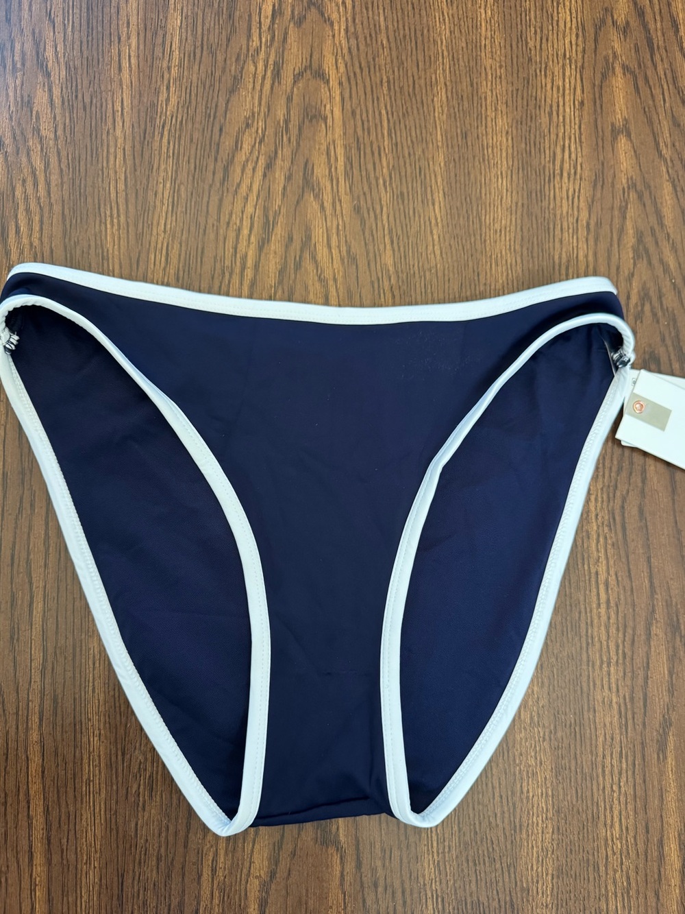 Good American Navy Bikini Bottom with White Trim